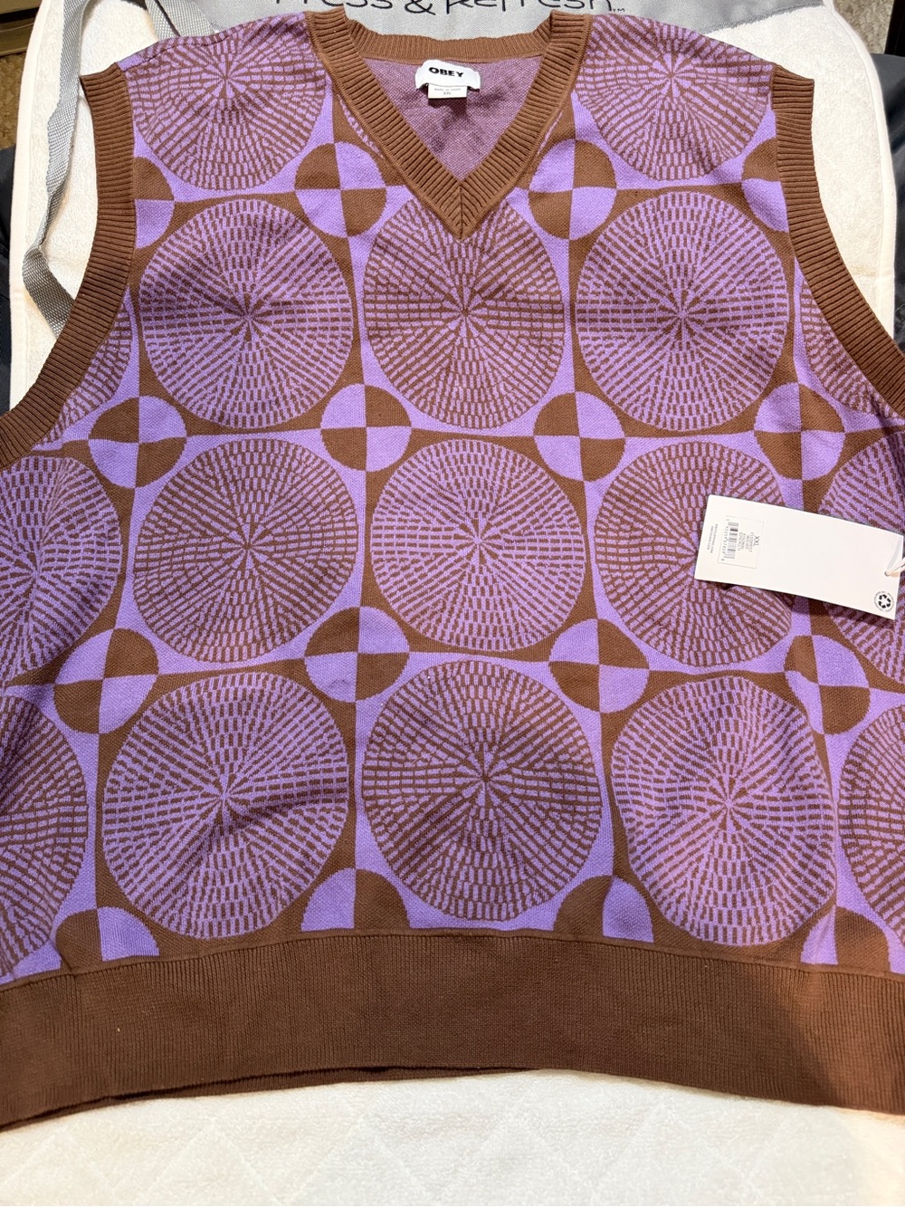 Obey Purple & Brown Geometric V-Neck Sweater Vest